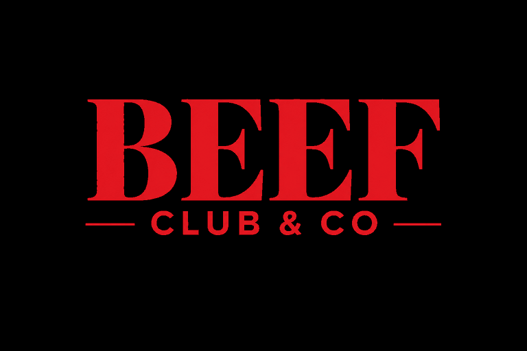 Beef Club & Co logo, red lettering on a black background